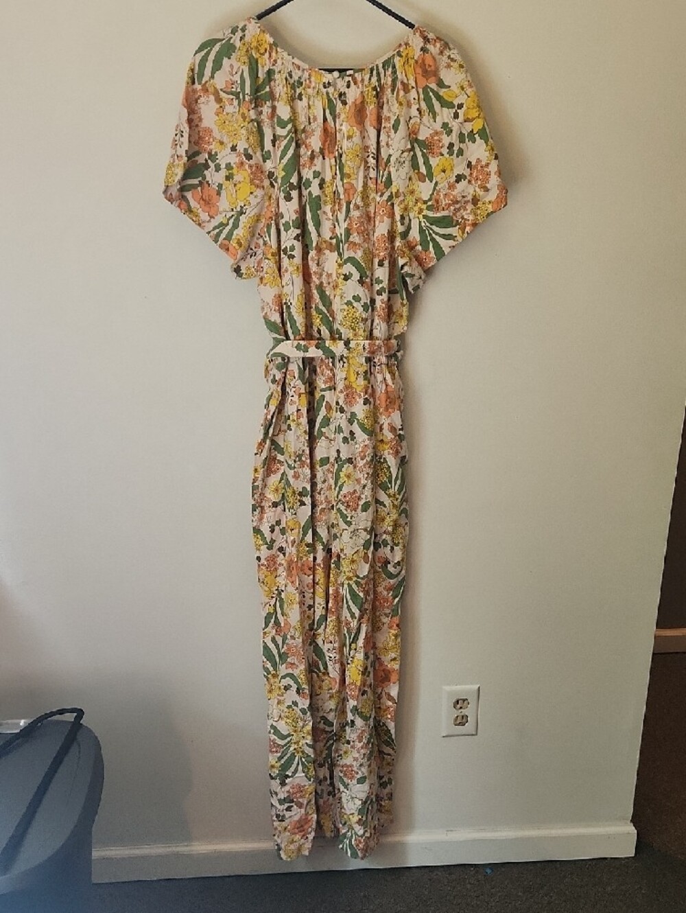 Lane Bryant 26 Jumpsuit Pastel Floral Flutter Sleeve Wide Leg Smocked - Picture 11 of 12